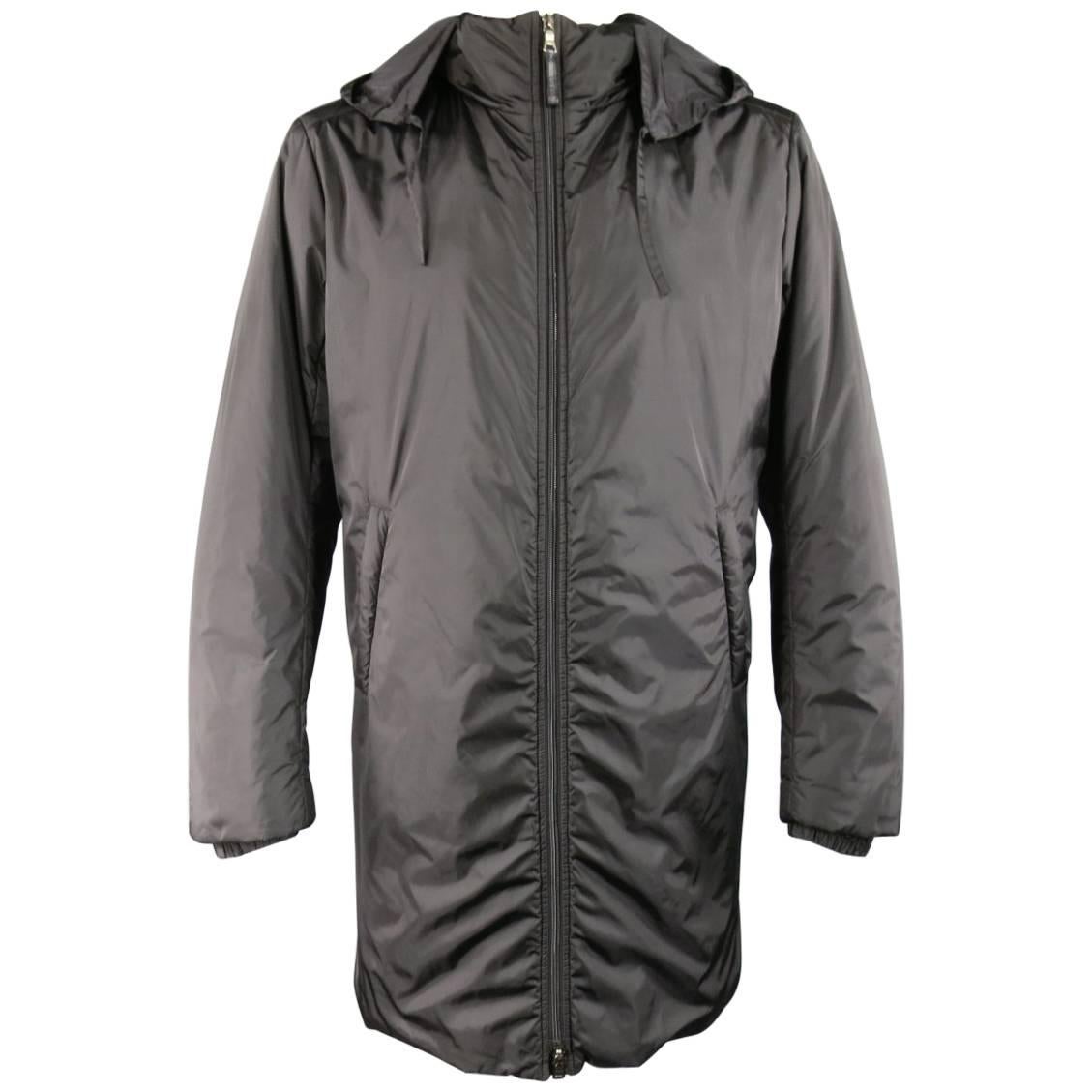 Men's PRADA 40 Black Nylon Double Hooded Rain Jacket