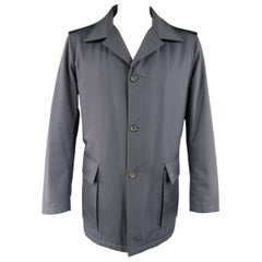 Men's PRADA 46 Navy Canvas Patch Pocket Military Coat