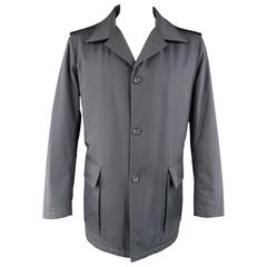 Men's PRADA 46 Navy Canvas Patch Pocket Military Coat 8