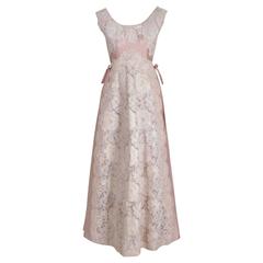 Vintage 1966 Pierre Balmain Haute-Couture Blush Pink Embroidered Floral Silk Lace Gown