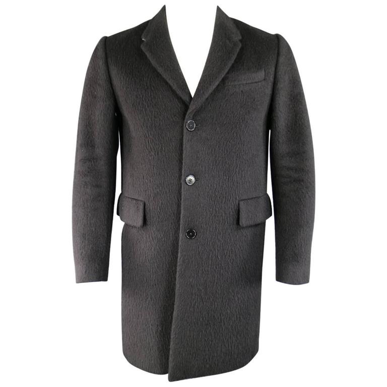 Men's PS by PAUL SMITH 38 Black Fuzzy Wool / Mohair Notch Lapel Coat at