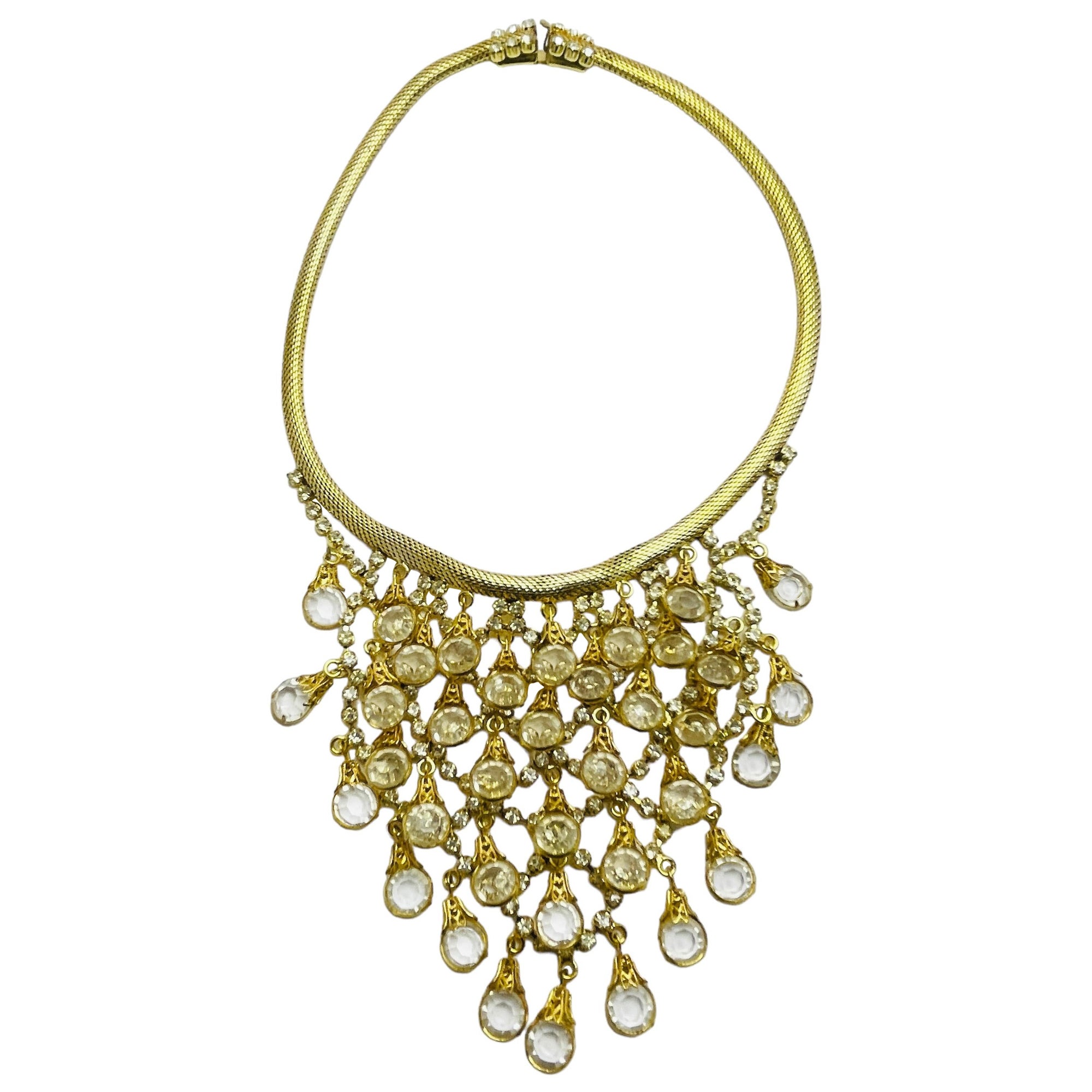 Collana vintage con cristalli a cascata in tonalità oro