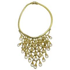 Vintage gold tone crystal waterfall designer necklace