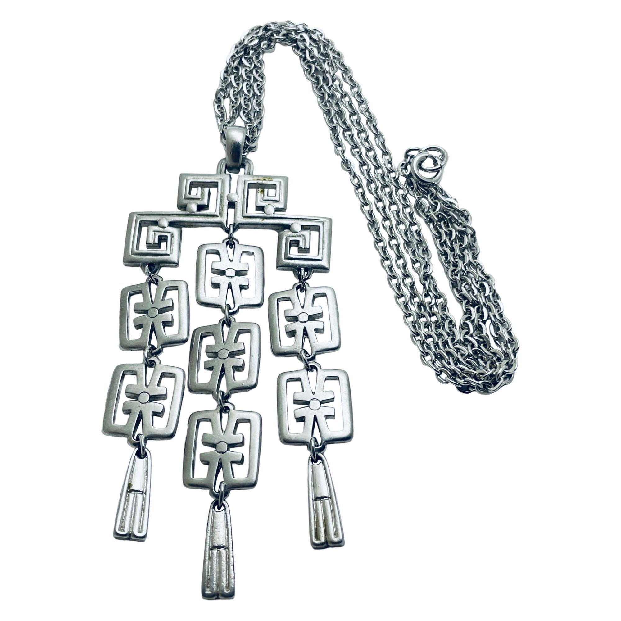TRIFARI corona d'argento firmata modernista collana vintage di design