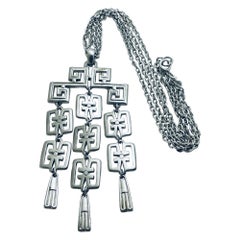 TRIFARI crown signed silver modernist Vintage designer necklace