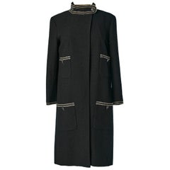 Black wool coat with braid piping CHANEL