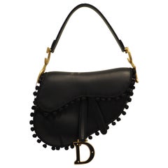 Christian Dior Limited Edition black leather pom pom saddle