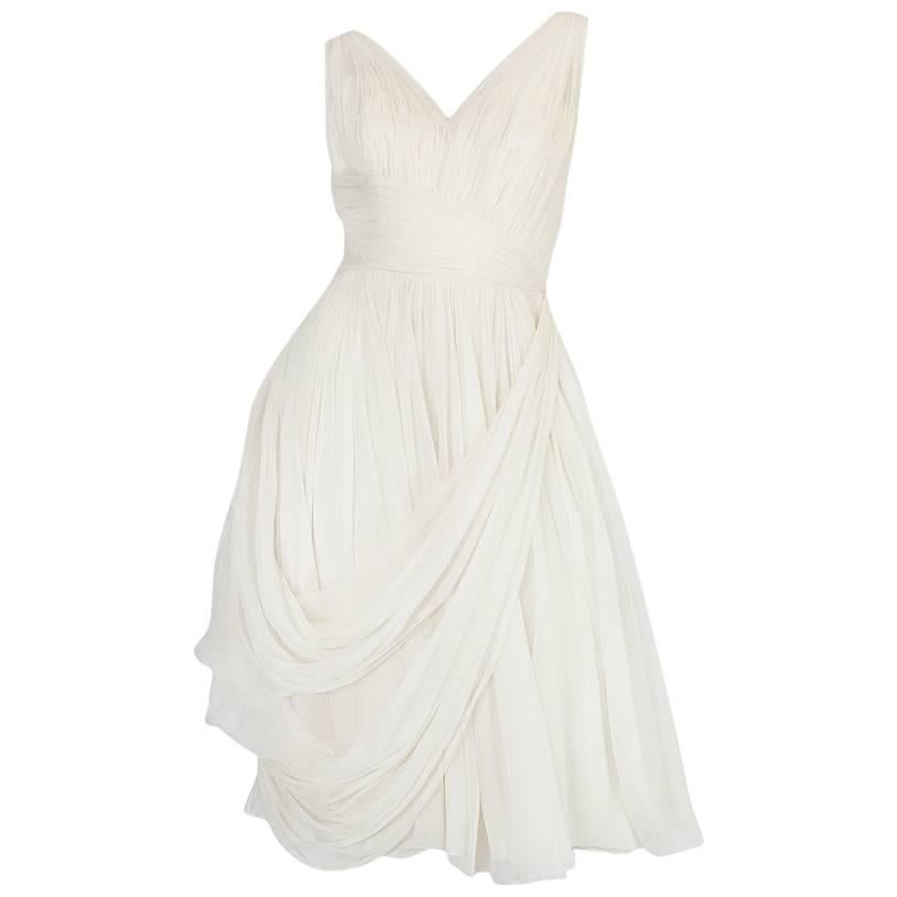 1950s Ivory Silk Pleated Dress in the Manner of Jean Desses at 1stDibs