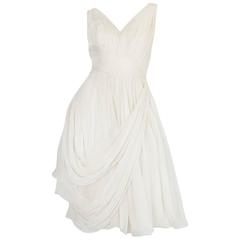 Vintage 1950s Ivory Silk Pleated Dress in the Manner of Jean Desses
