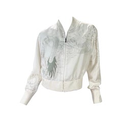 2001 Vintage Tom Ford for Gucci White Silk Bomber Jacket Dragon Embroidery It 38