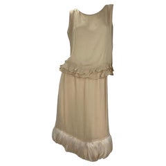 S/S 1999 Vintage Tom Ford for Gucci Nude Silk Skirt Set W/ Feathers Italian 38