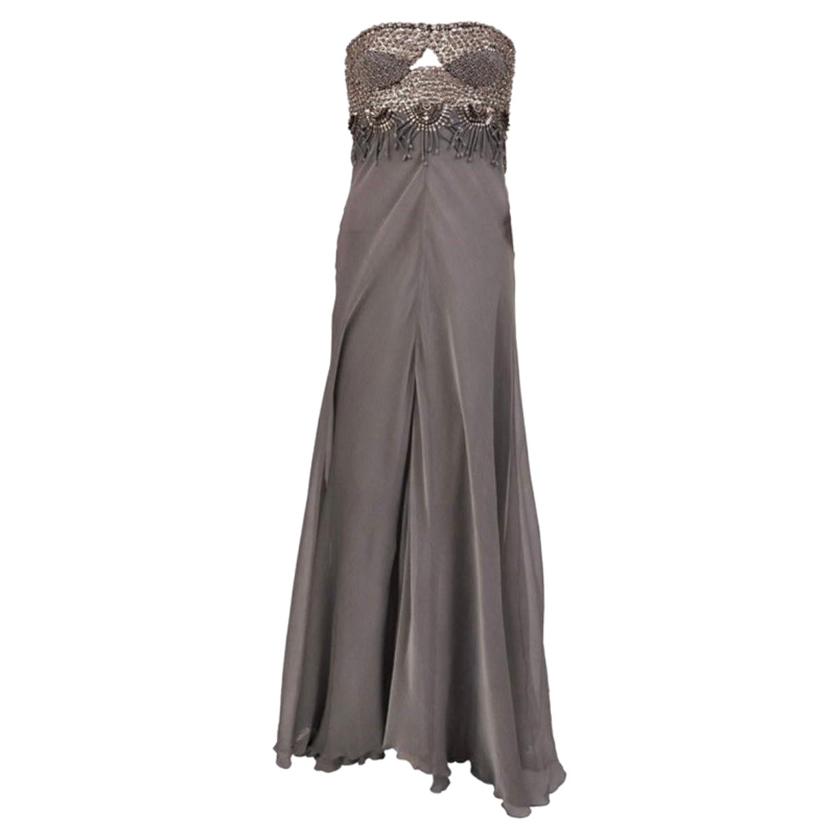 2008 Vintage Versace Strapless Crystal & Metal Embellished Silk Chiffon Gown 40 For Sale