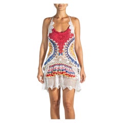 MORPHEW COLLECTION Mini abito all'uncinetto bianco e multicolore