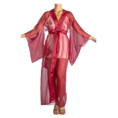 Brick Red Embroidered Silk Organza Robe
