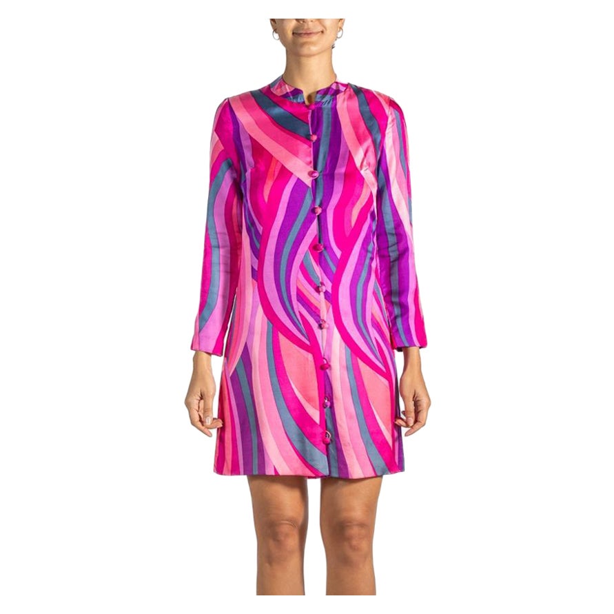 1970S Mixed Pinks Silk Button Down Dress For Sale