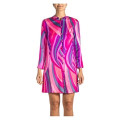 1970S Mixed Pinks Silk Button Down Dress