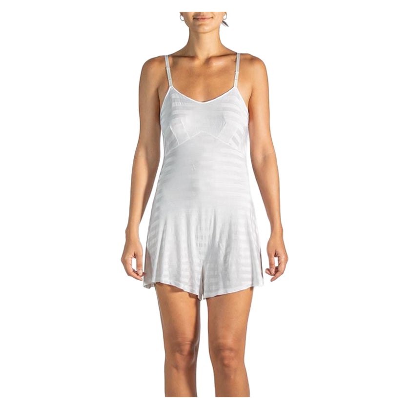 1940S White Striped Rayon Step In Slip Dress