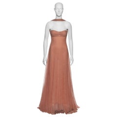 Gianni Versace by Donatella Versace Pink Peach Lace Evening Maxi Dress, FW 2000