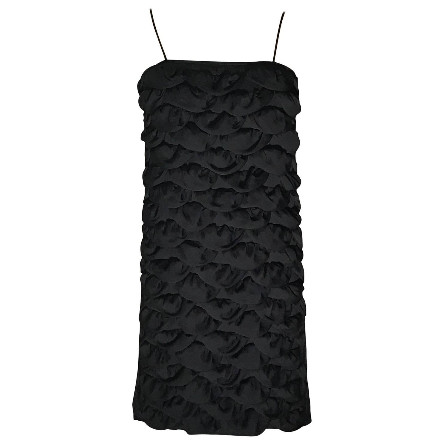Chanel 2009 Swim Cover Up Black Petal Textured Spaghetti Strap Mini Dress