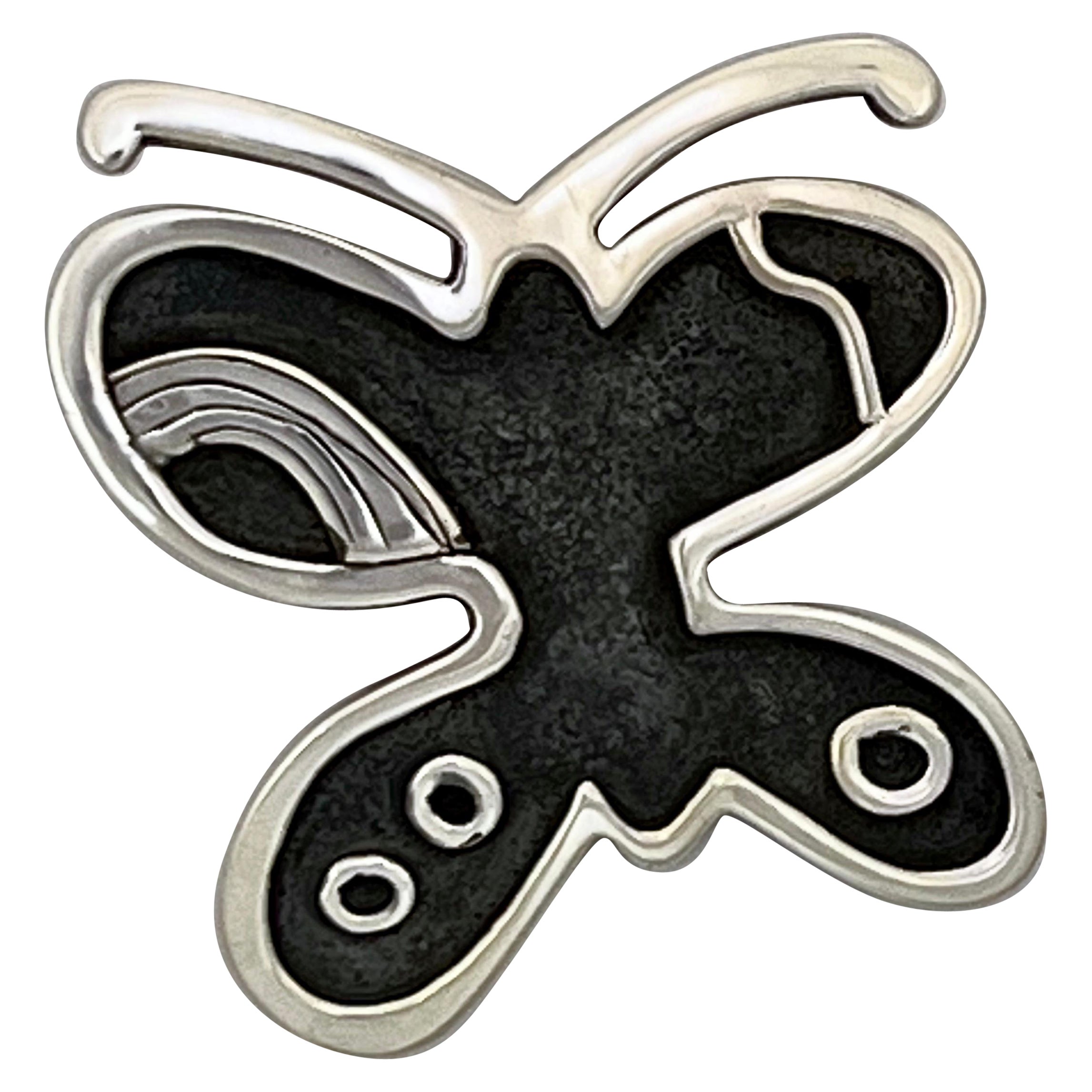 Big Butterfly Pendant, by Melanie Yazzie, Navajo, silver, black, contemporary For Sale