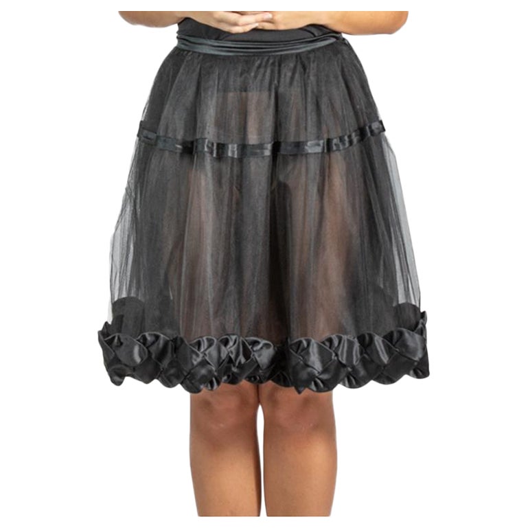 1990S VALENTINO Black Nylon Tulle Sheer Skirt For Sale
