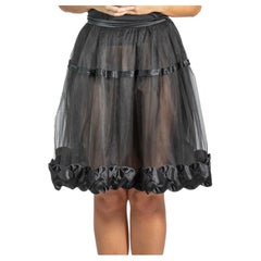 1990S VALENTINO Black Nylon Tulle Sheer Skirt