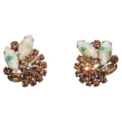 Vintage 1960s Signed Hattie Carnegie Faux-Topaz & Art Glass Clip Earrings