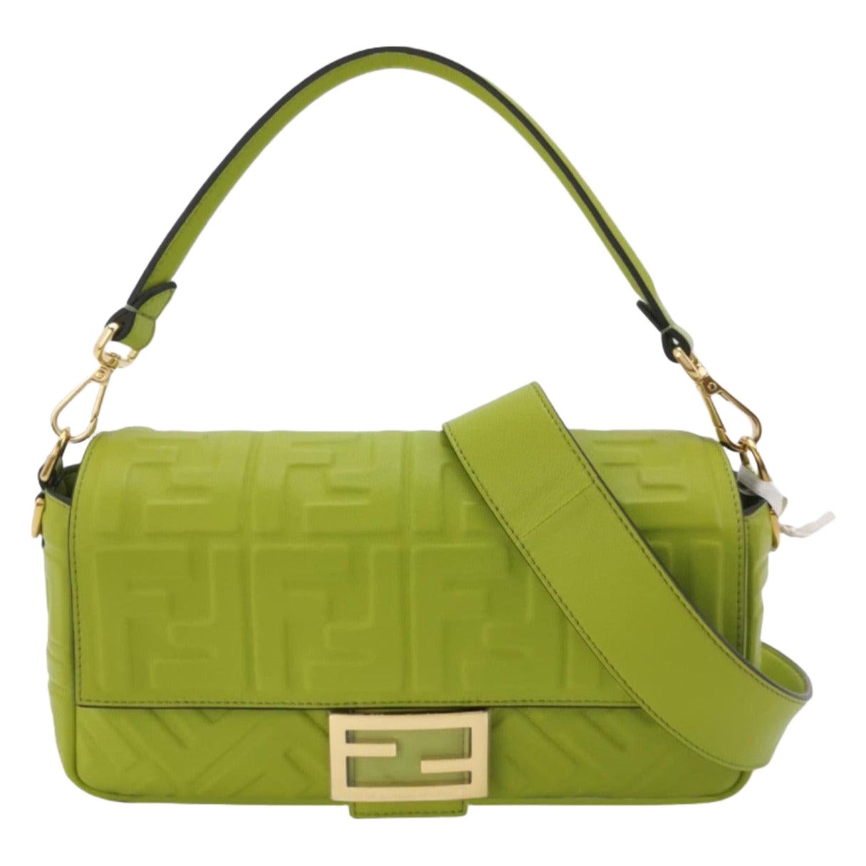 Fendi Baguette Lambskin Leather Crossbody Bag Medium Lime Green