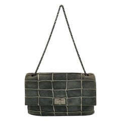Chanel 2.55 Flap Bag Vintage Chocolate Bar 1997 Medium Suede Green
