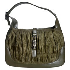 Gucci Jackie Vintage Medium Dark Green Leather and Fabric
