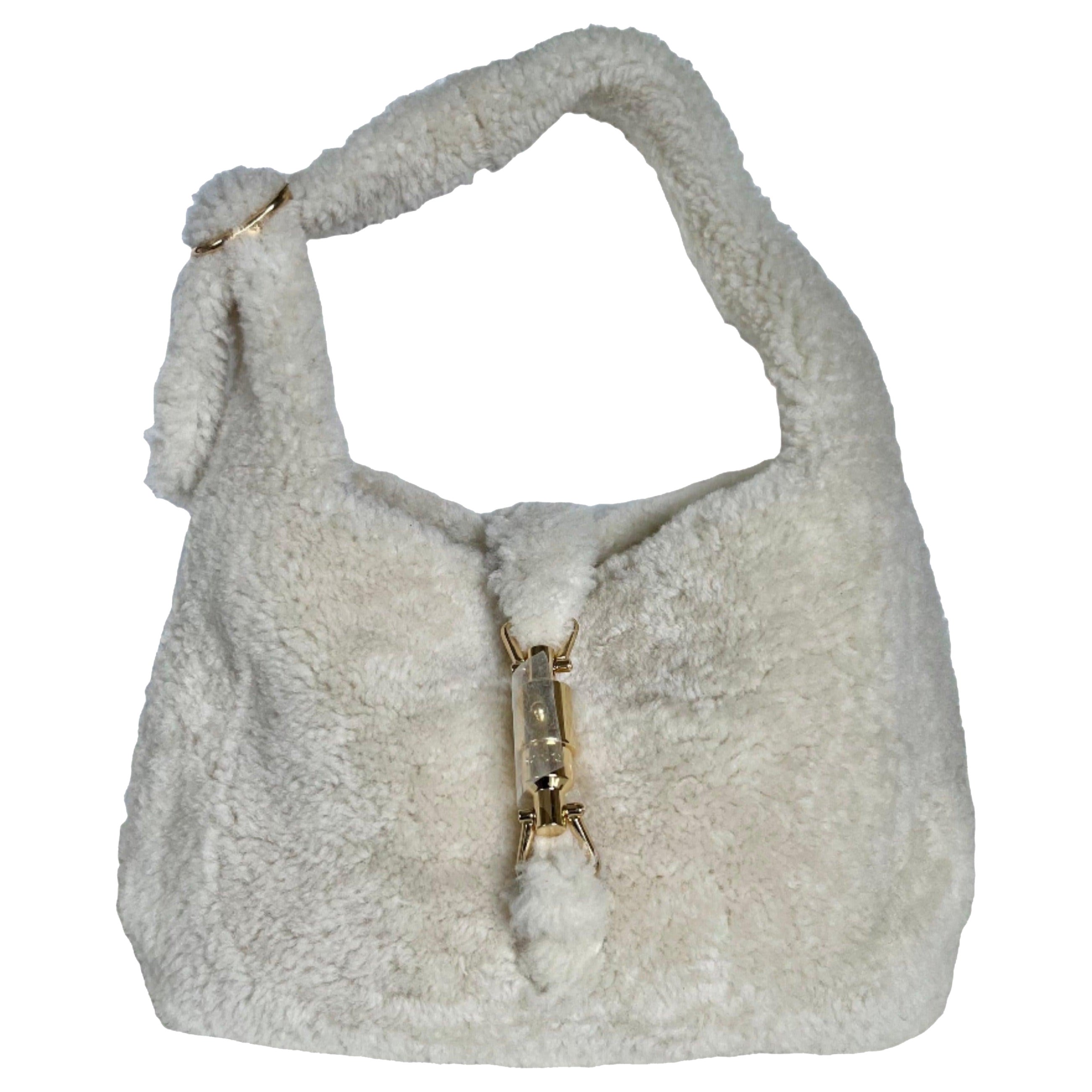 Gucci Jackie 1961 White Fluffy Shearling Bag Small For Sale