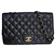 Chanel Classic Flap Jumbo Black Caviar Leather Single Flap with Gold Hardware
