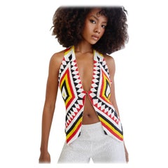 Norma Kamali 70's Navajo beaded silk & leather vest waistcoat