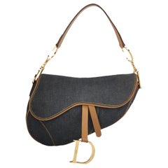 Dior Saddle 2001 Navy Denim with Beige Leather Trim Shoulder Bag