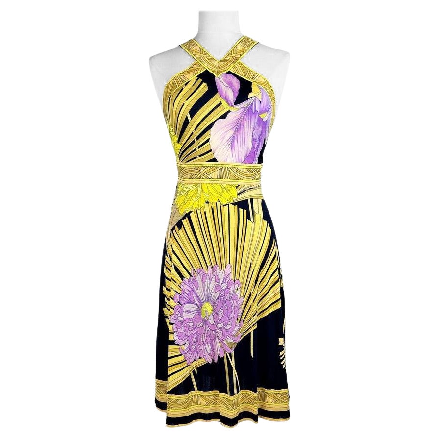 Sommerkleid von Maison Léonard aus bedrucktem Seidenjersey CIRCA 1980 im Angebot