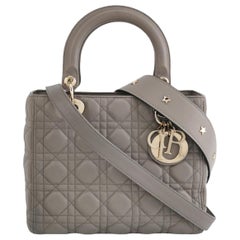 Lady Dior Grey Medium Lambskin Cannage Leather Handbag ABC Strap