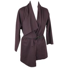 LANVIN Dark Purple Wool Blend Waterfall Drape CARDIGAN w/ Belt 10