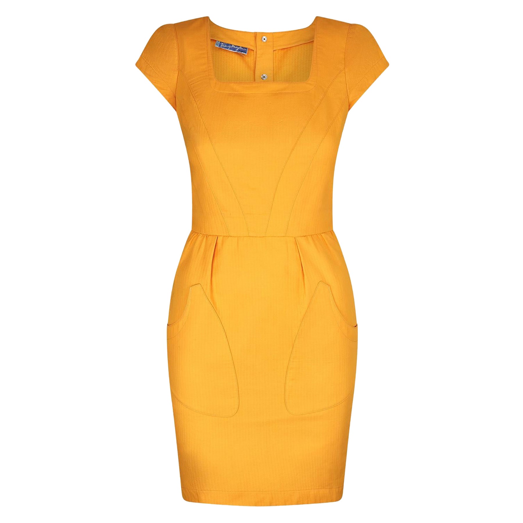 1990s Thierry Mugler Yellow Textured Cotton Dress For Sale