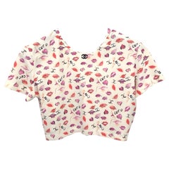 Chanel Ivory lips, hearts and interlocking CC logos throughout print cropped top
