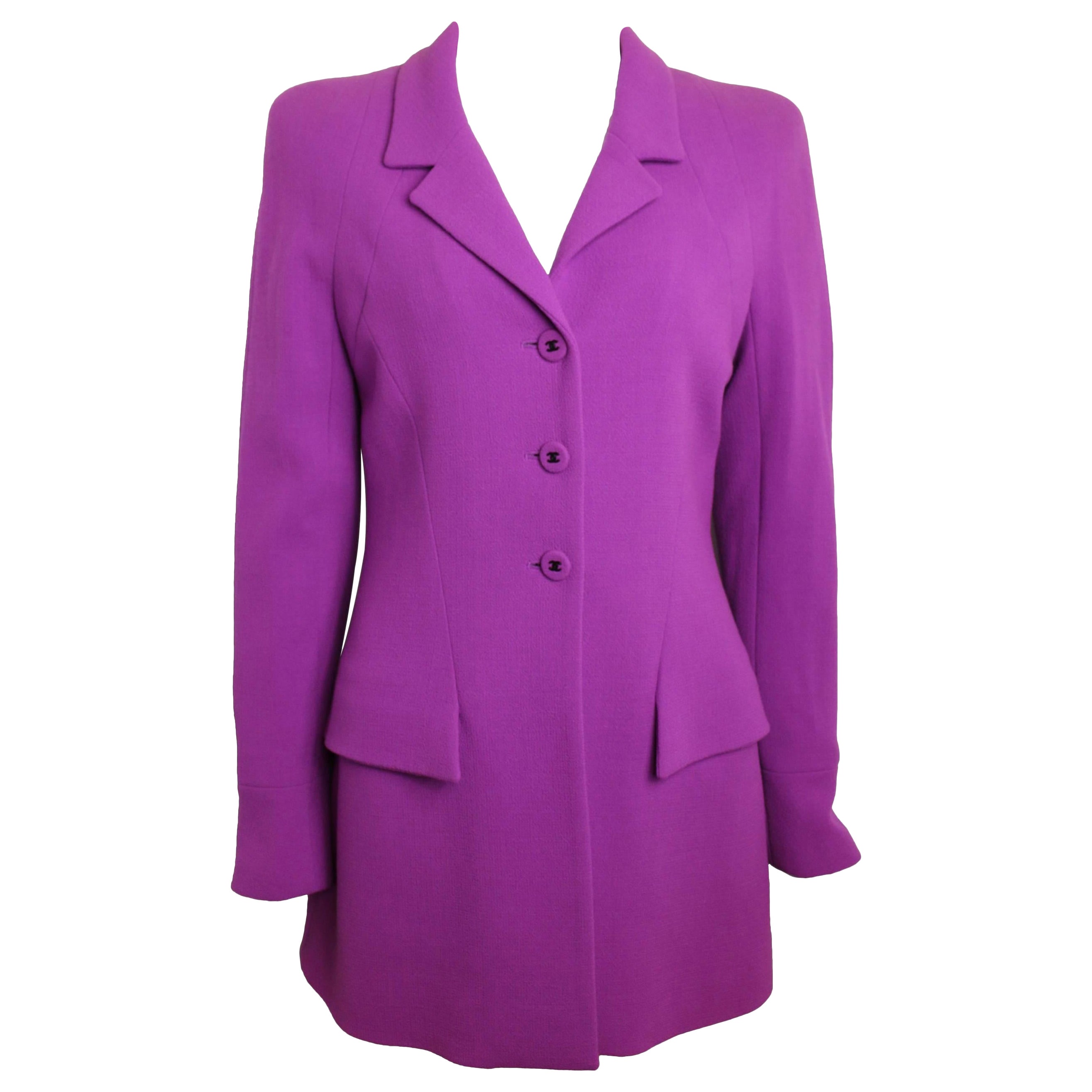 Chanel Purple Boucle Wool Jacket For Sale