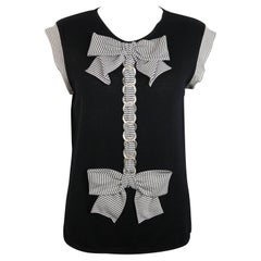 Chanel Black Cashmere Silk Bow And Chain Top
