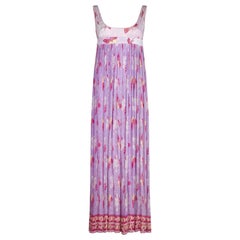 Vintage 1970s Purple Butterfly Fortuny Style Empire Line Dress