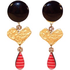 1990
s Christian LaCroix Heart Clip On Dangle Earrings