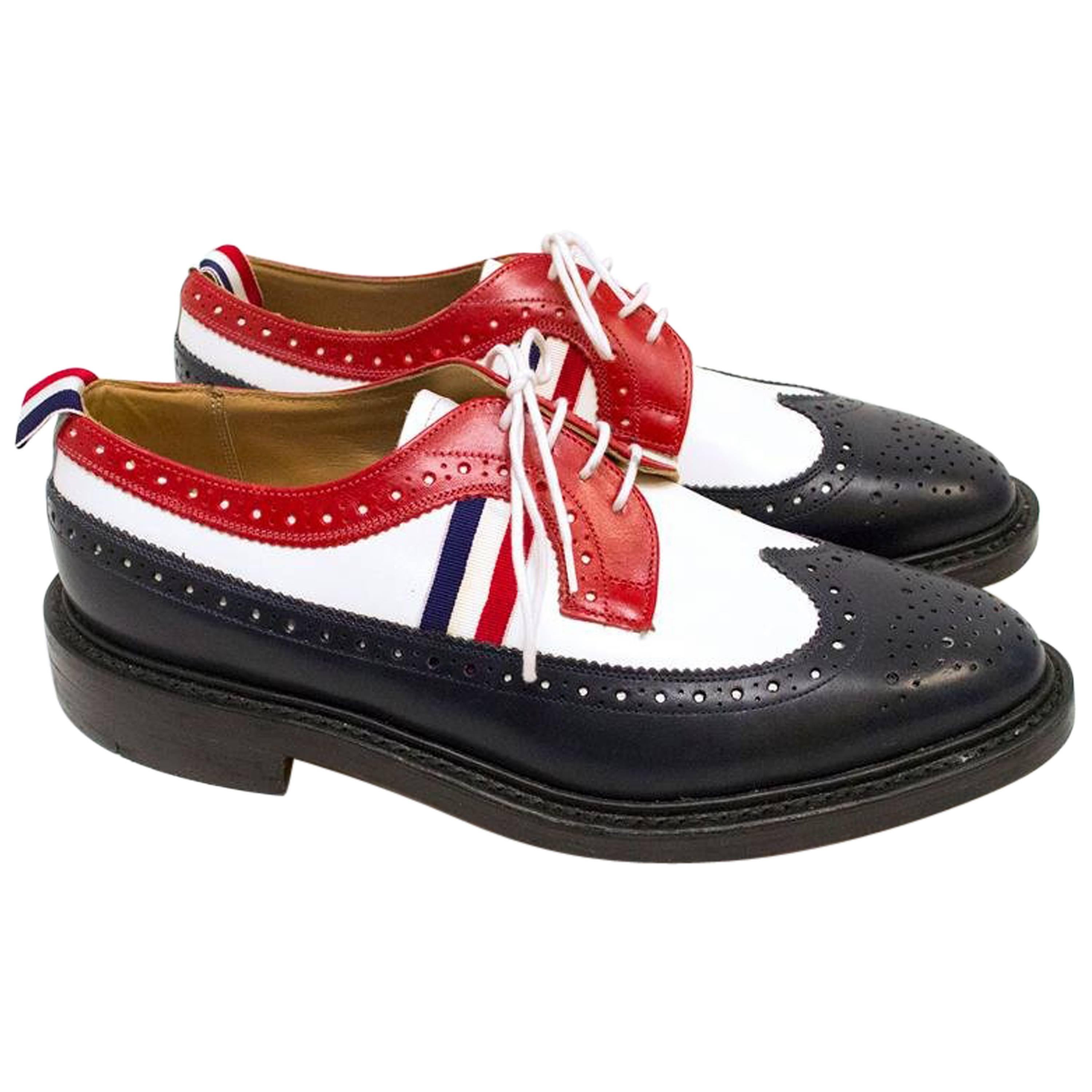 Thom Browne Blue, Red and White Leather Brogues For Sale