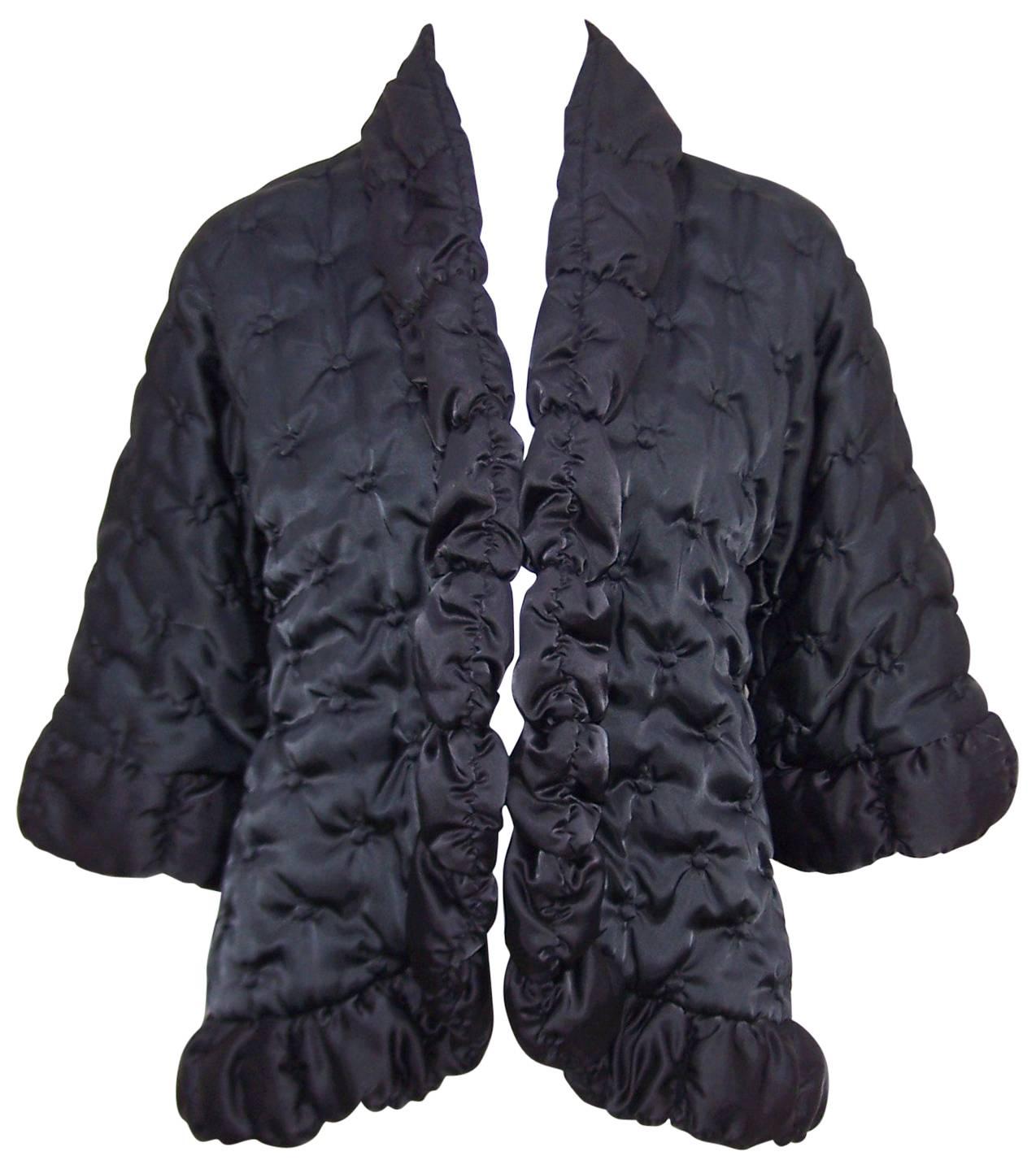 Vintage Odette Barsa Black Quilted Puffer Bed Jacket