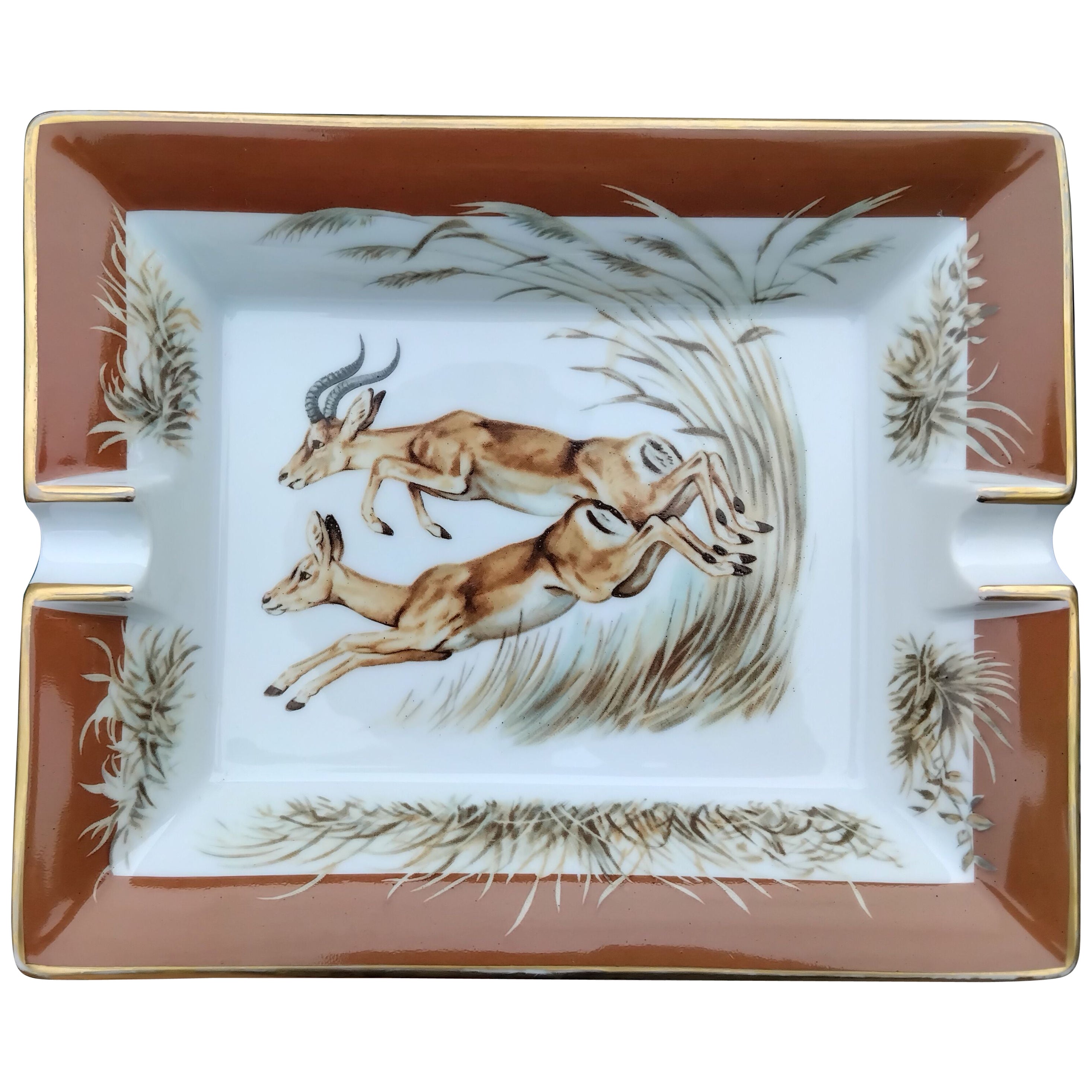 Cenicero de puros Hermès Gazelles Bandeja de cambio África Kenia Porcelana Oro