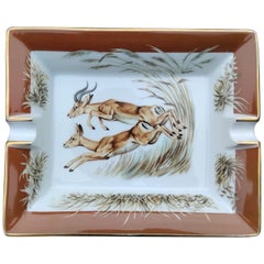 Hermès Gazelles Cigar Ashtray Change Tray Africa Kenya Porcelain Gold