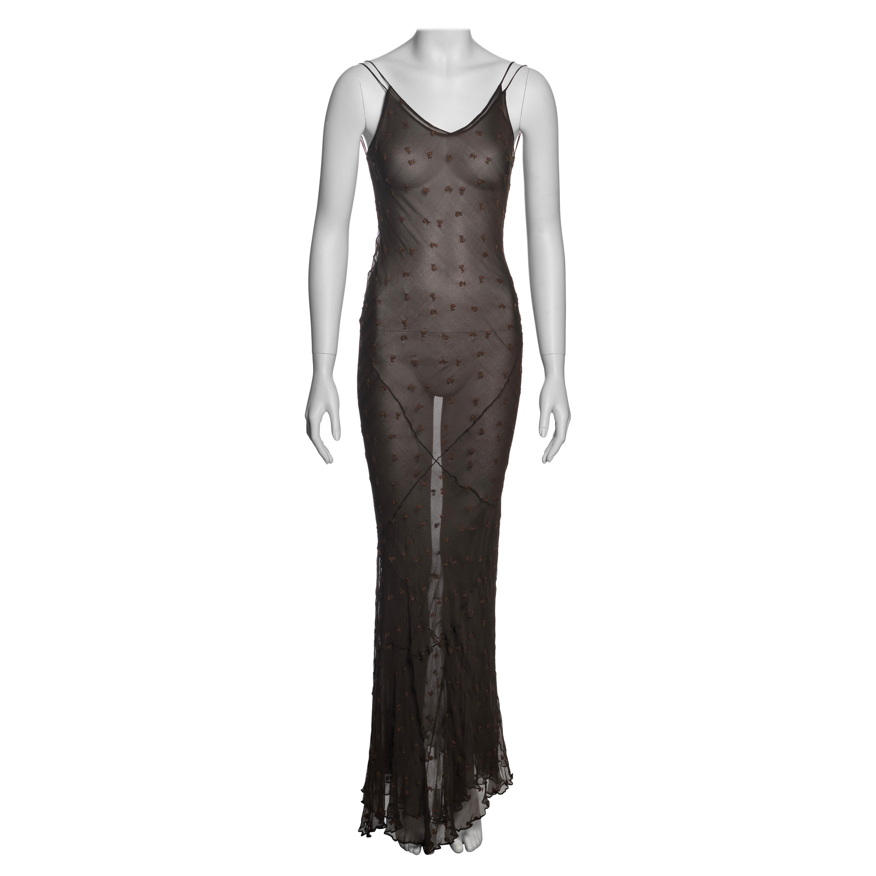 John Galliano Brown Bias-Cut Silk Chiffon Double-Layered Slip Dresses, SS 1993 For Sale