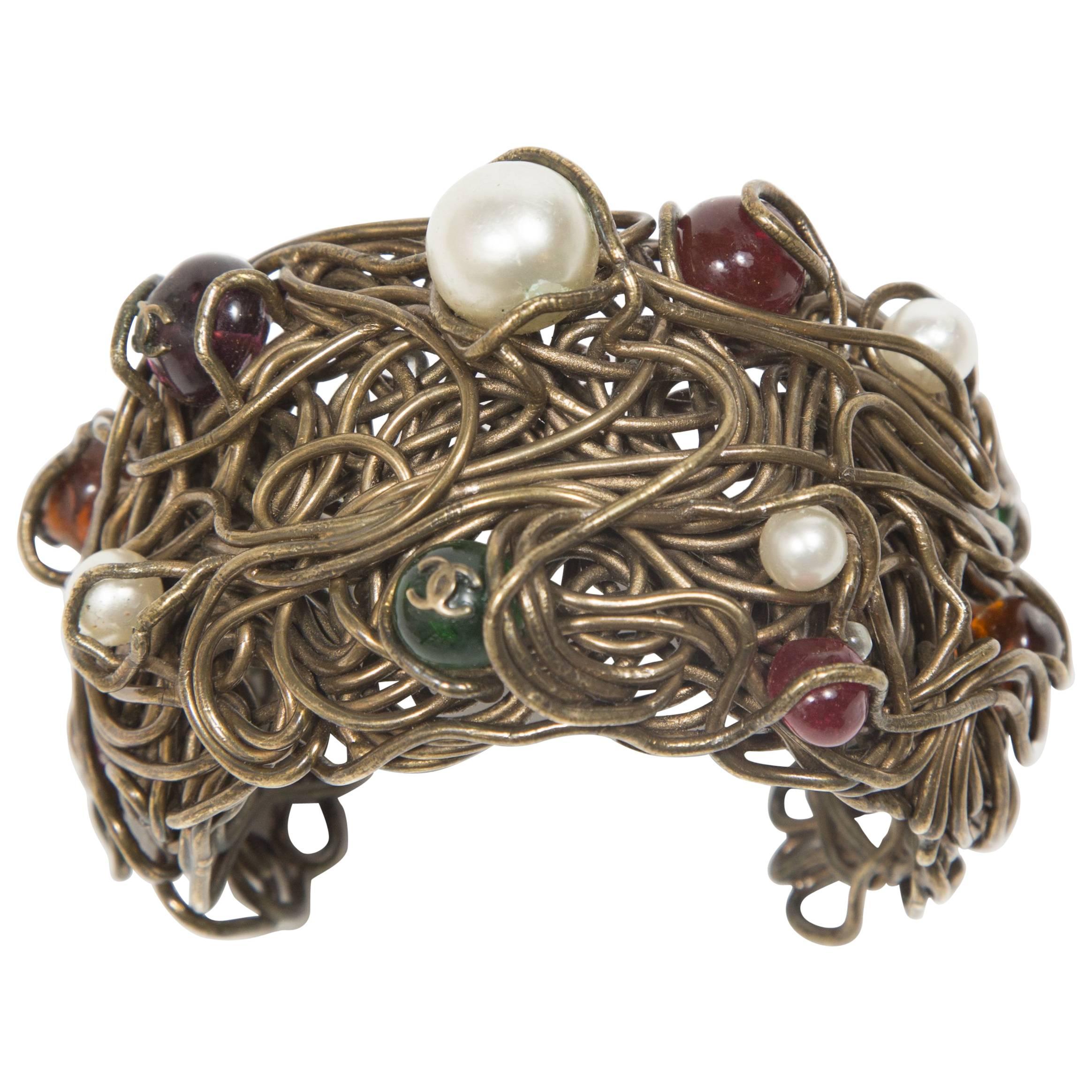 1997/98 Chanel Fabulous Cuff Bronze Fake Pearls And Glass Pearls  For Sale