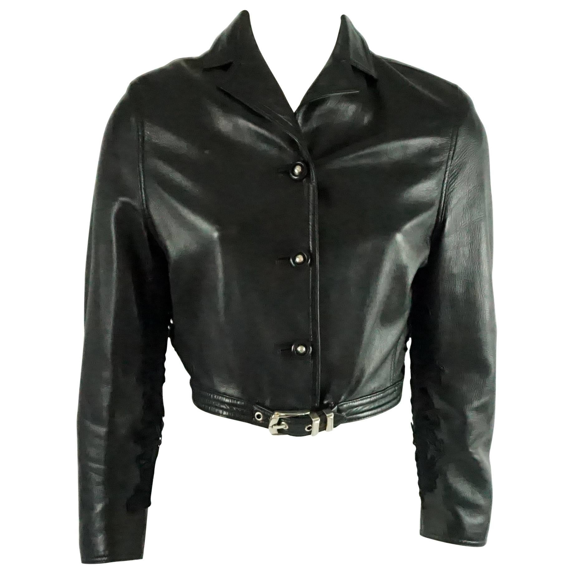 Versace Black Leather Cropped Jacket